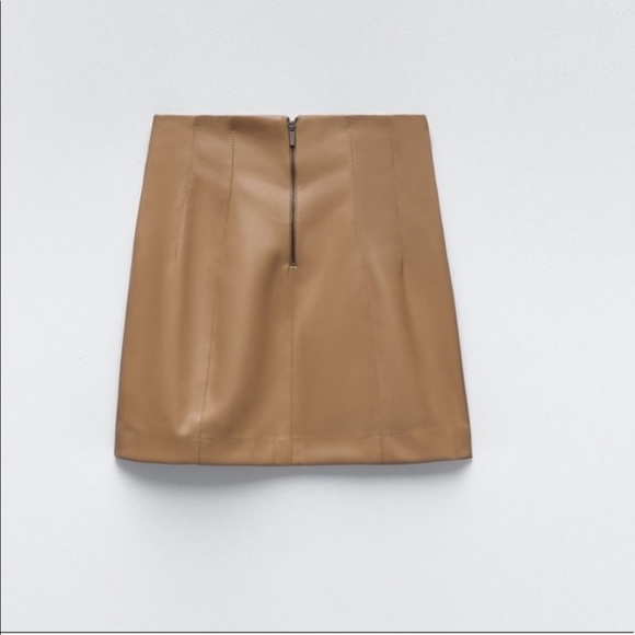 Zara Tan High Waisted Leather Skirt - Picture 4 of 9